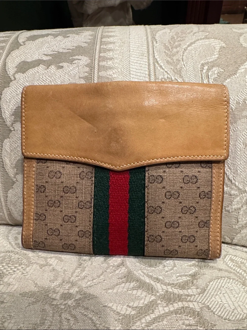 Gucci Beige GG Canvas Wallet with Green and Red Web Stripe